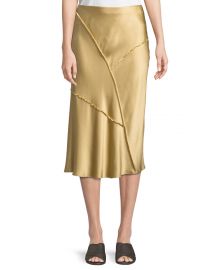 Vince Raw-Edge Silk Midi Skirt at Neiman Marcus